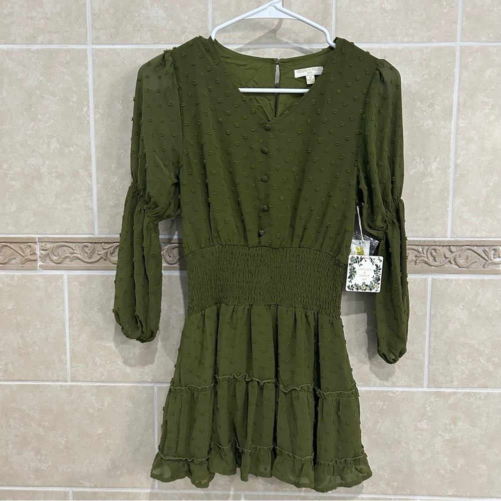 Chelsea & Violet Girls Olive Green Dot Dress